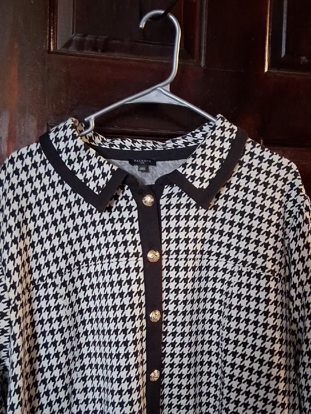 Talbots Black & White Houndstooth Button Sweater Dress